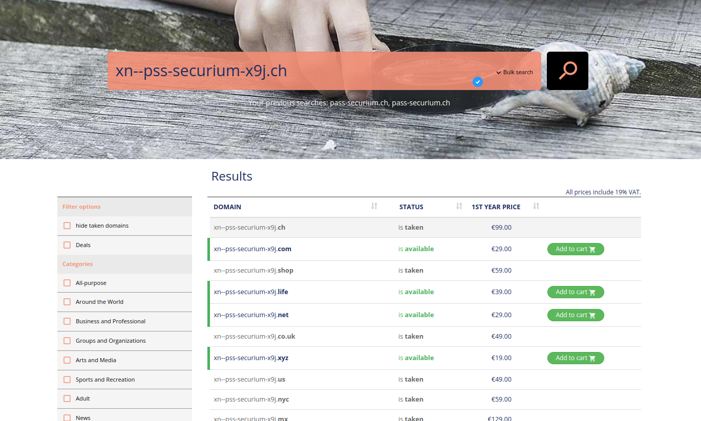 Exemple de domaine Punycode imitant pass-securium.ch